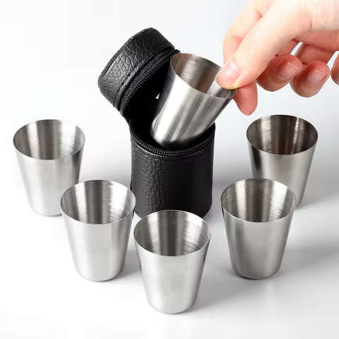4/6Pcs Outdoor Practical Travel Stainless Steel Cups Mini Set Glasses For Whisky Wine With Case Portable Drinkware 30ml/70ml 8 best sales stainless steel espresso cup - №2