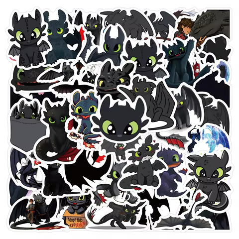 50PCS Cartoon Toothless Stickers Black Dragon DIY Stickers Scrapbooking Phone Luggage Skateboard Waterproof Decals 10 best sales how to train a dragon - №1