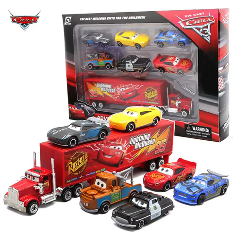 7PCS/Set Disney Pixar Car 3 Lightning m/c/Queen Jackson Storm Mack Truck 1:55 Diecast Metal Car Model Toy Boy Christmas Gift 10 best sales car wash toy - №9