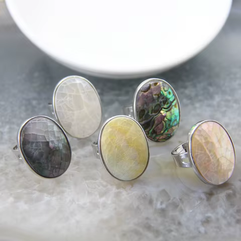 Natural Beautiful Abalone Shell Adjustable Rings, Pearl Classic Round Shape Rings,Finger Rings Reiki Heal Geode Rings Jewelry 12 best sales abalone shell ring - №4