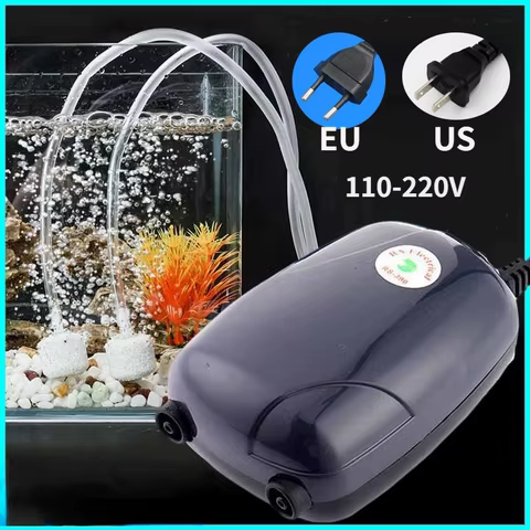 Aquarium Air Pump Fish Tank Mini Compressor Single Double Outlet with Check Valve Tube Aquatic Accessories 220V 3W 5W 10 best sales aquarium air compressor - №6
