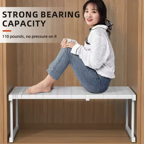 Closet Shelf Wardrobe Organizer Stackable Shelves Clother Storage Rack Telescopic Punch-Free Adjustable Wardrobe Divider Board 6 best sales closet dividers - №3