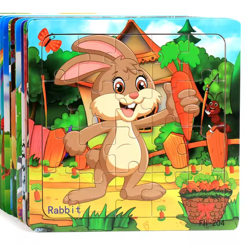 New 20 Piece Wooden 3d Puzzle Cartoon Animal Vehicle Jigsaw Puzzle Montessori Educational Toys For Kids Baby 1 2 3 Years 12 best sales wood 3d puzzle - №9
