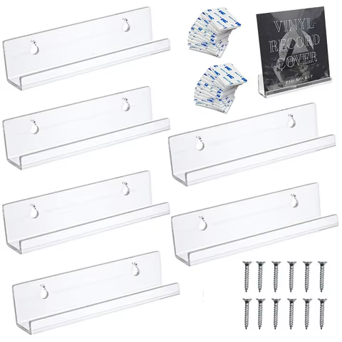 2/6/8pcs Acrylic Record Display Stand 12inch Clear Wall Mounted Vinyl Record Holder Shelf LP Record Album Storage Rack 8 best sales record stand - №1