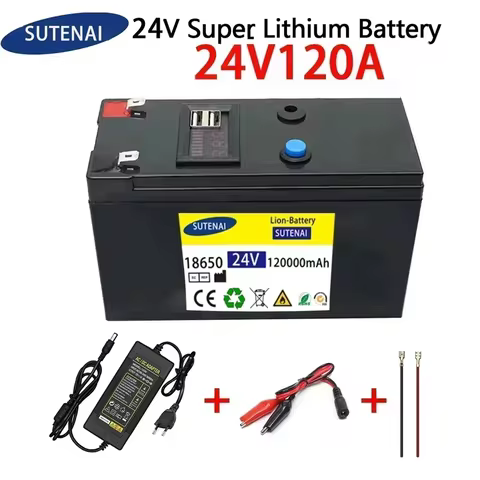 24V Battery 120Ah 18650 lithium battery pack Rechargeable battery for solar energy electric vehicle battery+25.2v2A charger 8 best sales 18650 24v - №5
