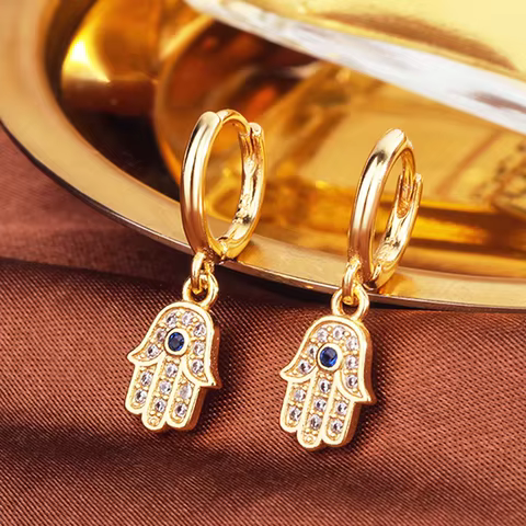 YILUOCD Turkish Demon Eye Hoop Earring Zircon Fatima Hand Hollow Evil Eye Earrings for Women Party Jewelry Gifts 12 best sales turkish earrings - №11