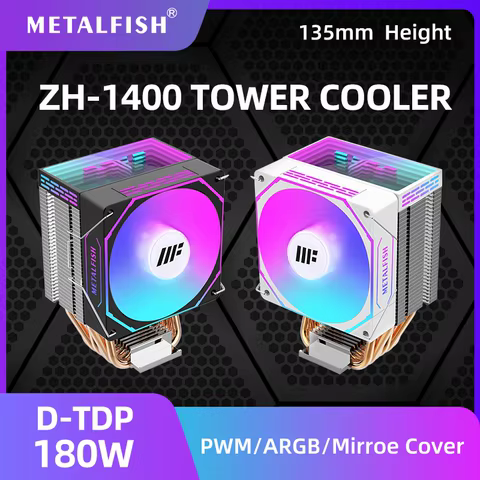 METALFISH ZH1400 CPU Cooler 4 HeatPipes 4PIN PWM Silent ARGB Fan For Intel 1700 1200 115X 1366 2011 AM5 AM4 AM3 x99 x79 12 best sales graphic card cooler - №11