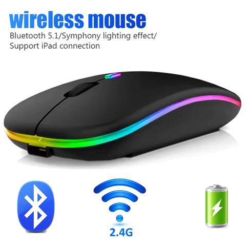 2.4G Wireless Mouse RGB Rechargeable Bluetooth Mice Wireless Computer Mause LED Backlit Ergonomic Gaming Mouse for Laptop PC 8 best sales wireless mouse battery - №1