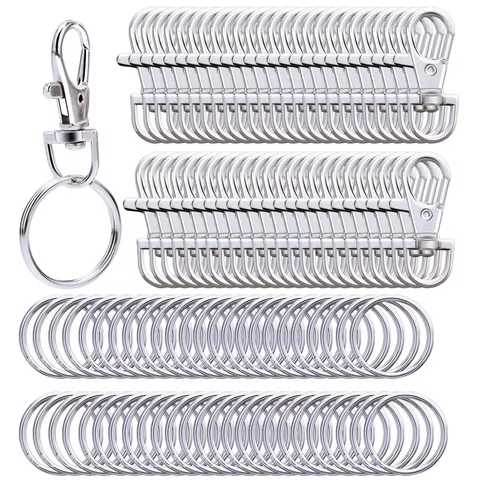 30pcs Metal Swivel Lanyard Snap Hooks and Split Key Rings Chain Hook Keychain for DIY Key chain Making 10 best sales car flag holder - №4