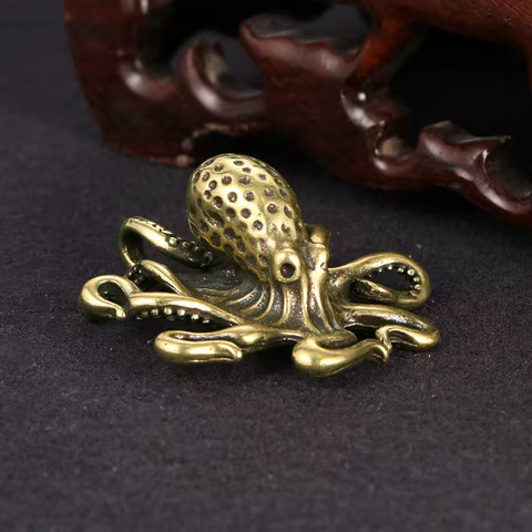 Brass Octopus Home Decoration Antique Copper Animal Figurines Miniatures Desk Ornament Accessories Creative Table Tea Pets Craft 10 best sales octopus decor - №5