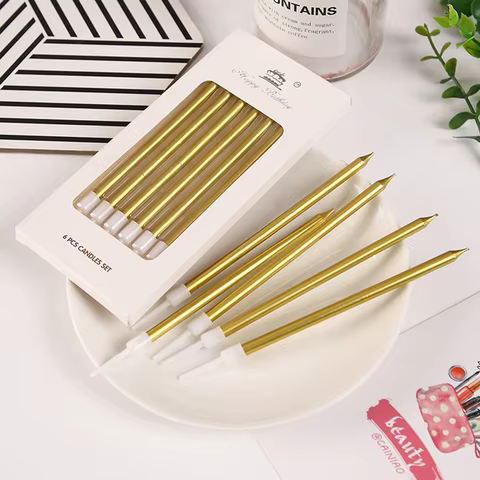 6pcs Metal Gold Silver Birthday Candles DIY Colorful Cake DecorasWedding Baby Shower Supplies Color Cake Topper 10 best sales birthday fireworks - №4