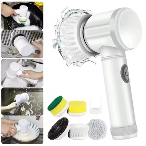 5-in-1 Electric Spin Scrubber Brush for Bathroom Tile Bathtub Sink, Power Scrubber with 5 Replaceable Brush Heads 8 best sales electric grill brush - №3