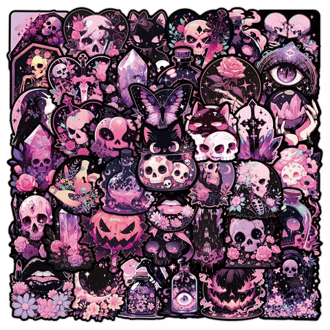 10/30/50pcs Gothic Horror Pink Black Skull Graffiti Stickers Laptop Notebook Fridge Suitcase Waterproof Cool Sticker Kids Toys 8 best sales punk stickers - №5