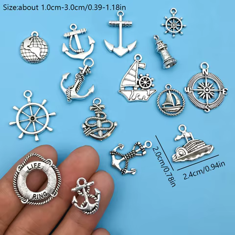 15Pcs Antique Silvery Anchor Rudder Boat Charms Compass Navigation Pendants For DIY Bracelet Supplies Jewelry Making Accessories 10 best sales compass charm - №8
