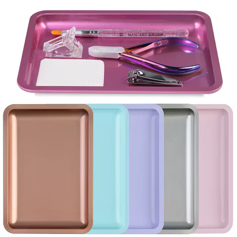 1PC Square Stainless Steel Cosmetic Storage Tray Nail Art Manicure Plate Tweezers Clippers Pens Container False Nails Dish Tools 8 best sales american capsule - №8