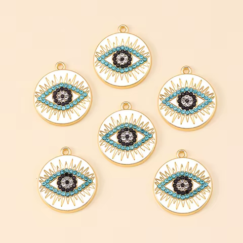 12Pcs Gold Color Metal Gem Evil Blue Eye Charms Round Pendants Handmade Necklaces Bracelets DIY Craft Jewelry Making Accessories 8 best sales gem charms - №7