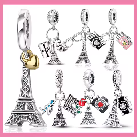 925 Sterling Silver Paris Tower Aircraft Travel Charm Pendant Beads Fit Charm Original Bracelet for Women Jewelry Making 8 best sales travel charm - №7