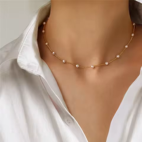 New Beads Women's Neck Chain Kpop Pearl Choker Necklace Gold Color Goth Chocker Jewelry On The Neck Pendant 2022 Collar For Girl 12 best sales jewellery for girls - №10