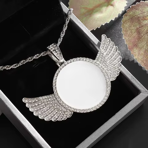 Fashion Memory Angel Wings Mirror Ice Crystal Zirconia Photo Memorial Necklace Couple Hip Hop Jewelry Birthday Gift 8 best sales angel accessories - №7