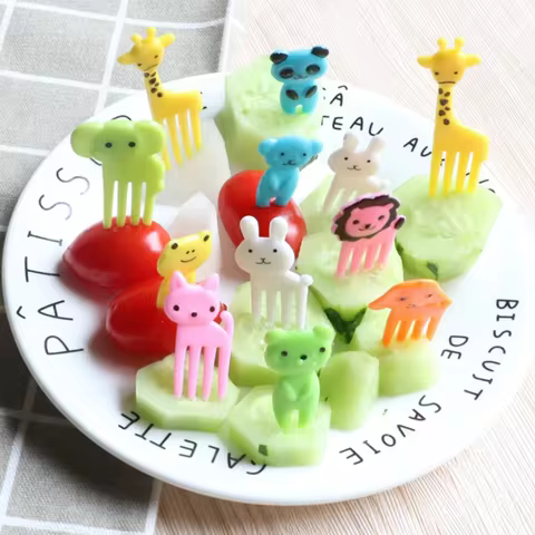 10pcs Animal Farm Fruit Fork Mini Cartoon Children Snack Cake Dessert Food Pick Toothpick Bento Lunches Party Decor Random Color 12 best sales fruit forks - №2