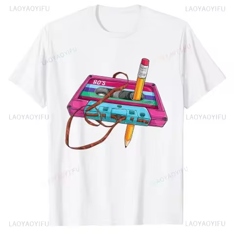 70's 80's 90's Vintage Cassette Tape Pencil Music Mixtape Printed T-Shirt Funny 40th 50th 60th 70th Birthday Gift Graphic Tee 8 best sales 60th birthday gift - №4