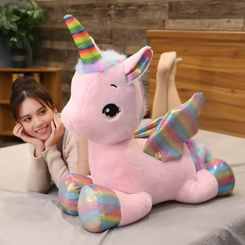 Huggable Soft Cute Unicorn Dream Rainbow Plush Toy High Quality Pink Horse Sweet Girl Home Decor Sleeping Pillow Gift For Kids 12 best sales dildo double horse - №1