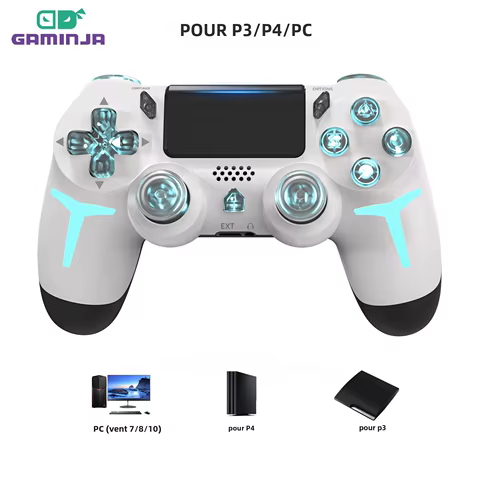 GAMINJA RGB Light Wireless Game Controller For PS4 PS3 Console Computer PC LED Bluetooth Gamepad 6-axis Gyroscope Dual Vibration 10 best sales laptop oled - №4