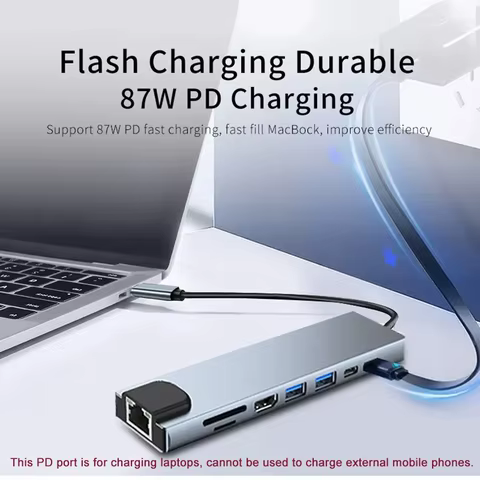 8 in1 USB C HUB 3.0 Type C Splitter 4K Docking Station Laptop Adapter PD SD TF For Macbook Air M1 iPad Pro RJ45 HDMI-Compatible 10 best sales asus zenfone 8 - №4