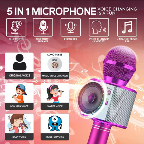Wireless Bluetooth Karaoke Microphone , Karaoke Mic Speaker With Adjustable Remix FM Radio for Kids Girls Boys Teens Birthday 10 best sales mic speaker - №5