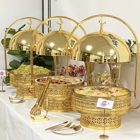 1 pcs Other Hotel Luxury Gold Chafing Dish Buffet Set 8L Hanging Serving Dishes Food Warmer Chaffing Dishes for Catering 10 best sales chafing dishes - №2