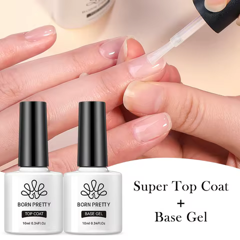 BORN PRETTY 10ml Base Gel Top Coat Rubber Gel Reinforcement Gel for Nails Tools Soak Off UV LED Nail Varnish Function Gel 10 best sales glimmer - №1