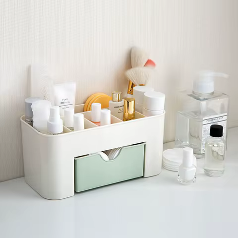 Makeup Organizer Storage Box With Drawer Cotton Swab Stick Storage Case Lipstick Organizer Brush Holder Makeup Acrylic Plastic 6 best sales luxury makeup organizer - №2