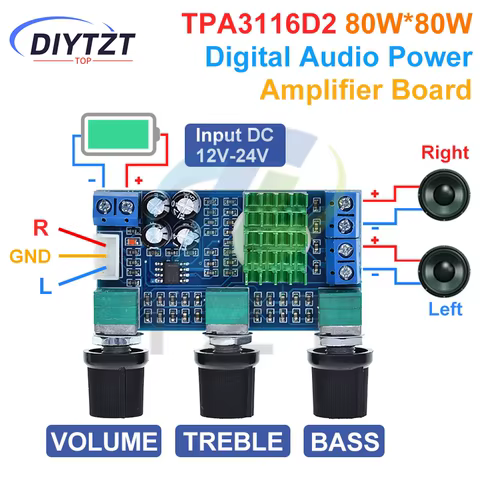 DIYTZT XH-M567 TPA3116 D2 Dual-channel Stereo High Power Digital Audio Power Amplifier Board Audio Power Amplifier Board 80W*2 12 best sales bcm94360ng - №2