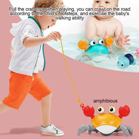 Baby Bath Tub Water Play Crab Toy Clockwork Portable Beach Children Shower Accessory Baby Pulling a String To Learn to Walk 8 best sales bath doll - №2