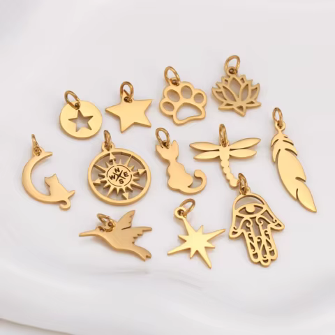 5Pcs/Lot Cat/Devil's Eye/Compass/Puppy Paw Footprint Charms With Jump Ring Stainless Steel Pendants for DIY Jewelry Craft Making 10 best sales compass charm - №10