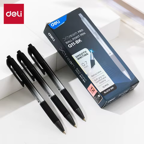 Deli 12pcs High Quality 0.7mm Ballpoint Pen Black Blue Ink Portable Signature Pen Writing Tool For School Office Supplies 8 best sales blue ballpoint pen - №8