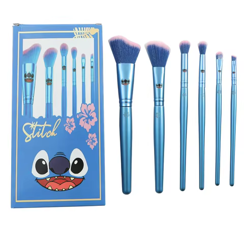 6pcs Disney Stitch Makeup Brush Kawaii Wooden Handle Powder Eye Shadow Foundation Blush Blending Beauty Make Up Brush 6 best sales brochas stitch - №4