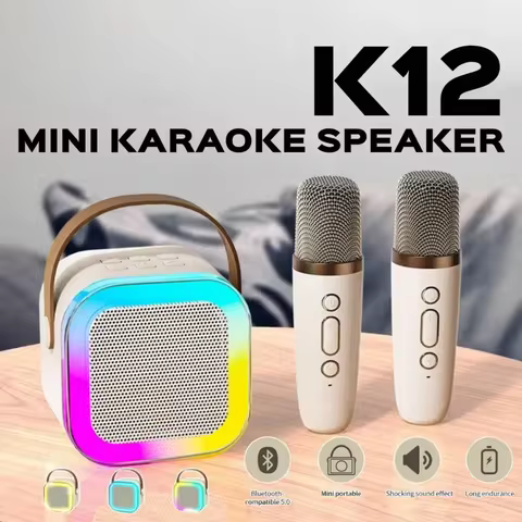 NEW Hot K12 Bluetooth Speaker Portable Home Cute Karaoke Mini Wireless Audio with Microphone K Song Family Singing Machine 8 best sales electric speaker - №4