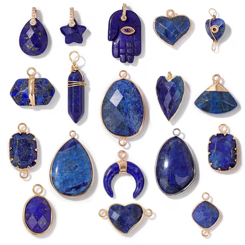 2PCS Natural Blue Lapis Lazuli Stone Gem Pendant Connector Charm For DIY Woman Men Jewelry Making Accessory Wholesale 8 best sales gem charms - №5
