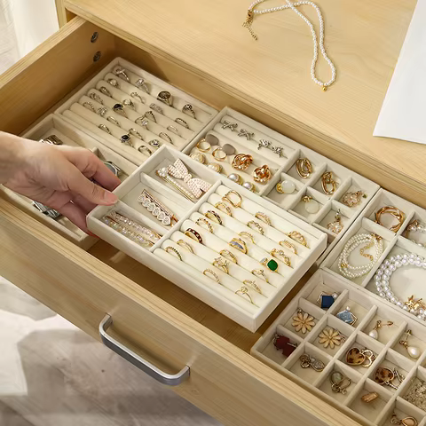 Velvet Jewelry Display Tray Exquisite Jewellery Holder Portable Ring Earrings Necklace Organizer Storage Box Organizator Trays 10 best sales jewellery display stands - №10