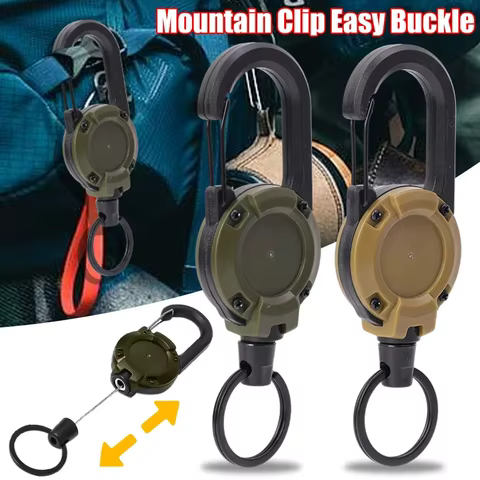 Retractable Heavy Duty Pull Reel Carabiner Key Chains Strong Steel Wire Rope Buckle Spring Key Ring Outdoor Sporty Keychain Tool 10 best sales elastic keychain - №8