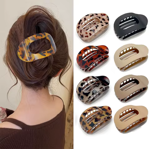 Fashion Oval Flat Hair Clips for Women New Design Leopard Large Flat Round Claw Clip French Hair Clips Trendy Hair Accessories 8 best sales concorde adult - №1