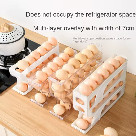 3 Layer / 4 Layer Automatic Egg Roller New Household Kitchen Dedicated Egg Roller Rack Space Saving Large Capacity Egg Organiser 8 best sales kmart kitchen storage - №4