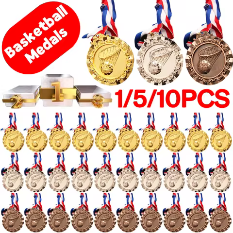 1/5/10PCS Basketball Medals Gold/Silver/Bronze Medals with Neck Ribbon 6.5cm Sport Game Award Medal for Basketball Game Prizes 10 best sales basketball medal - №3