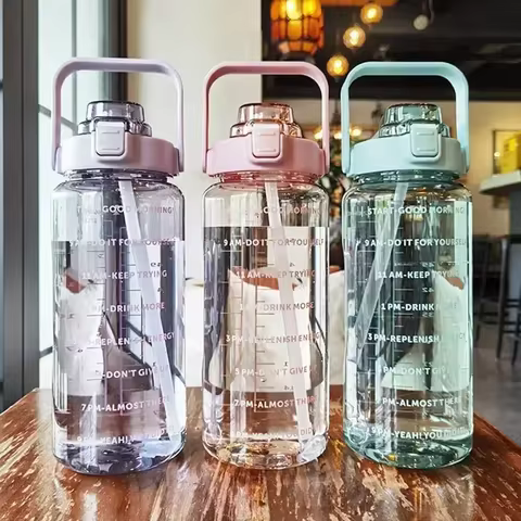 2L Water Bottle Portable Straw Plastic Water Cup for Outdoor Sports Fitness Adult High Value Big Fat Cup with Time Marker 10 best sales flip fuel - №9