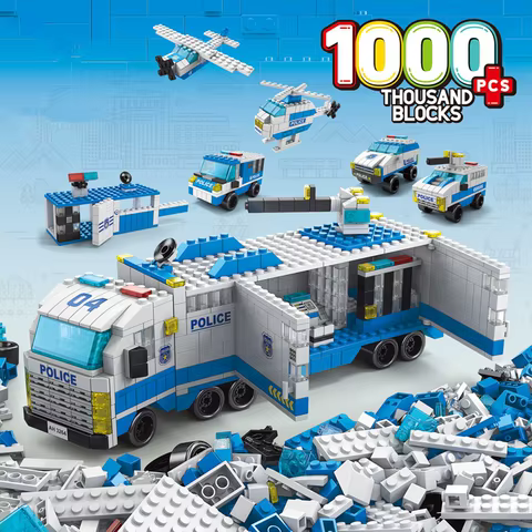 6in1 NEW Police Sports Car Fire Engineering Engine Mini Loader Truck Classic Model Building Blocks Sets Bricks Toy City 10 best sales police lego - №1