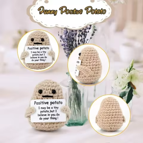 New Positive Energy Potato Hug Pocket Mini Handmade Plush Wool Knitting Doll with Card Funny Christams Gift Home Room Decoration 10 best sales thank you gifts - №6