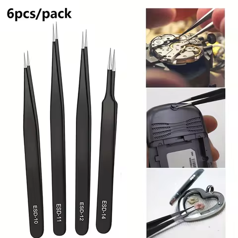 6-Piece ESD Anti-Static Tweezers Set, Precision Stainless Steel Tools for Electronics Repair, Craft Modeling & Bending 10 best sales phone repair tool - №6