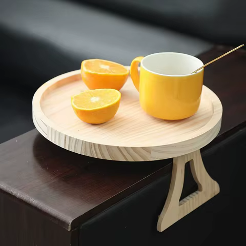 Wooden Sofa Armrest Tray Circular Clip on Breakfast Tray Home Use Foldable Sofa Side Table Snack Tray Integrated Storage Tray 8 best sales cute tray - №1