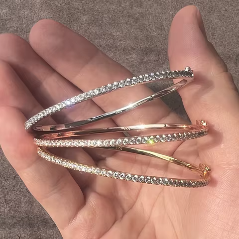 Hot Brand Pure 925 Sterling Silver Jewelry For Women Rose Gold Bangle Diamond Bangle Wedding Jewelry Around Rivet Bangle Jewelry 10 best sales rose gold bangles - №2